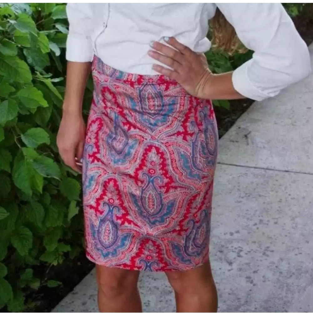 J. Crew - The Pencil Skirt, size 8 red and blue MAKE AN OFFER